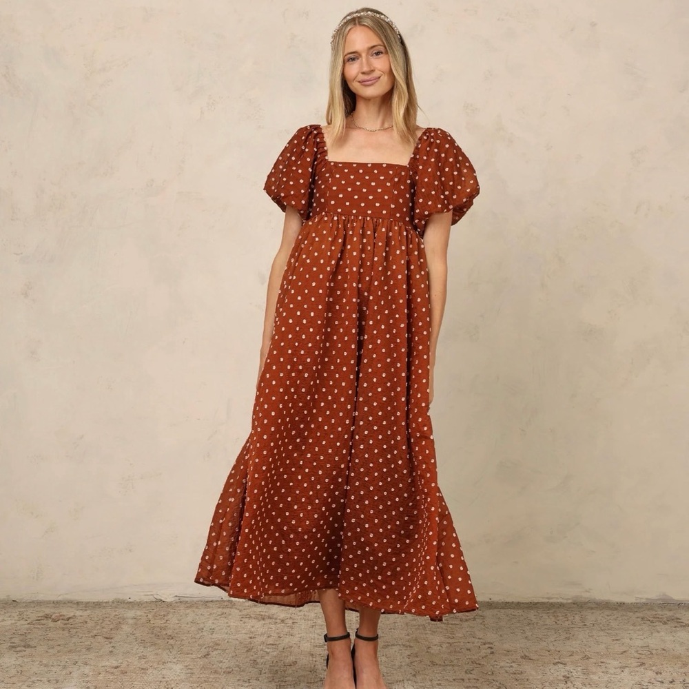 NEW Noralee (Rylee + Cru) Copper Polka Dot Dress - Size M